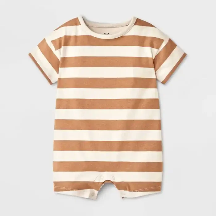 Baby Boys‘ Striped Short Sleeve Romper – Cat & Jack™ Tan 3-6M