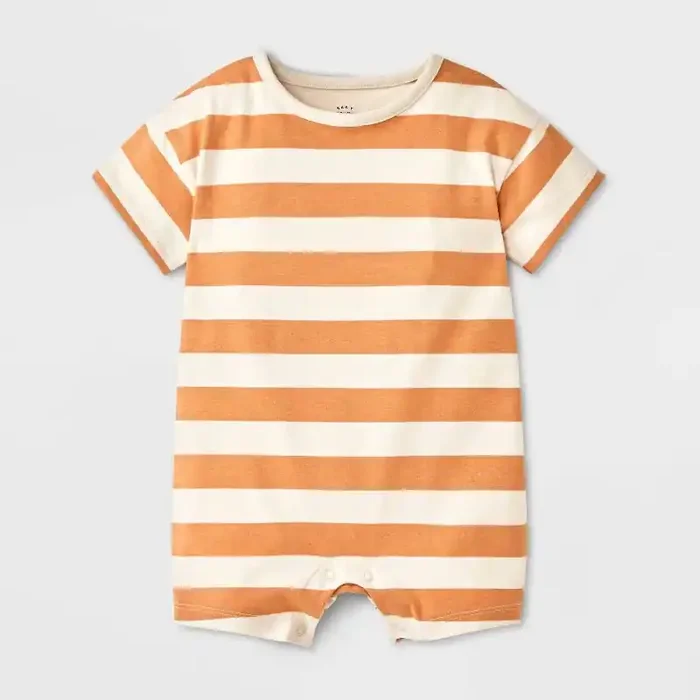Baby Boys‘ Striped Short Sleeve Romper – Cat & Jack™ Tan Newborn