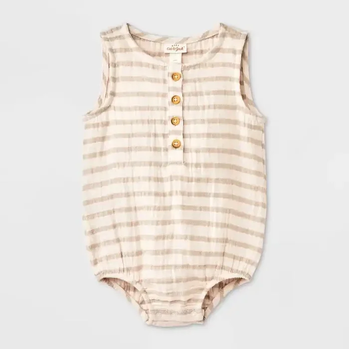 Baby Boys‘ Striped Shorts Sleeve Romper – Cat & Jack™ Tan 18M