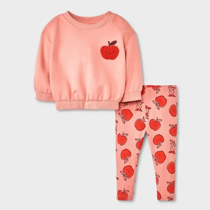 Baby Girls‘ 2pc Apple Fleece Sweatshirt & Leggings Set – Cat & Jack™ Pink 6-9M