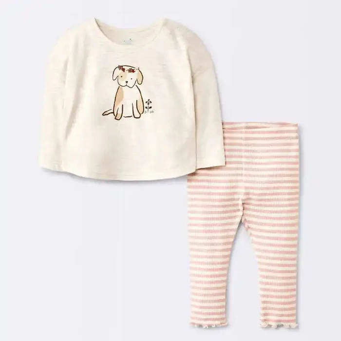 Baby Girls‘ 2pc Dog Floral Leggings Set – Cloud Island™ Cream 0-3M