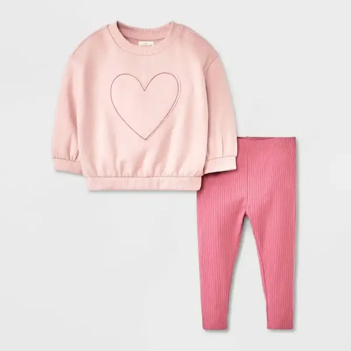 Baby Girls‘ 2pc Embroidered Heart Fleece Sweatshirt & Leggings Set – Cat & Jack™ Purple 0-3M