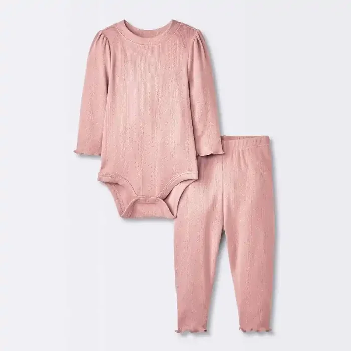 Baby Girls‘ 2pc Pointelle Set – Cloud Island™ Pink 6-9M