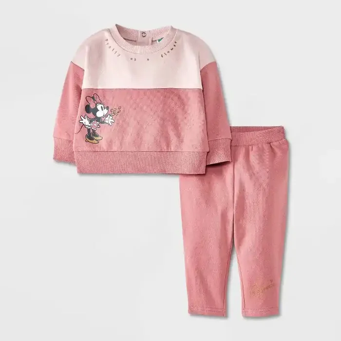 Baby Girls‘ Disney Minnie Mouse Top and Bottom Set – Pink 6-9M