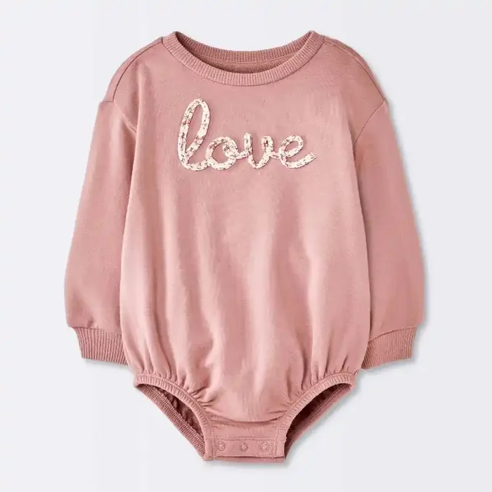 Baby Girls‘ Love Sweatshirt Romper- Cloud Island™ Pink 18M