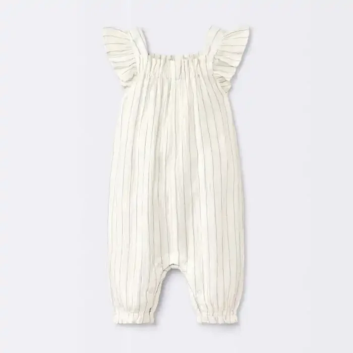 Baby Girls‘ Striped Gauze Long Legged Romper – Cloud Island™ Cream Newborn