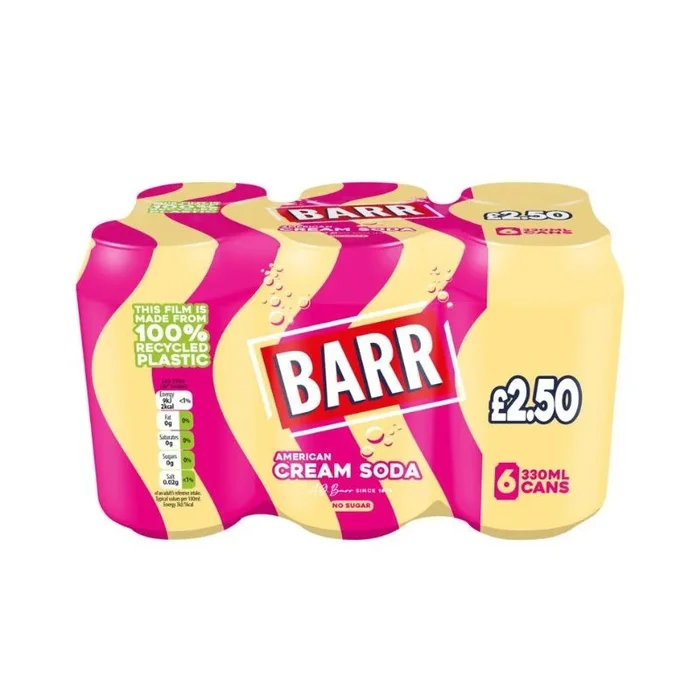 Barr American Cream Soda Cans 330ml 6 Pack PMP £2.50 – Case of 4