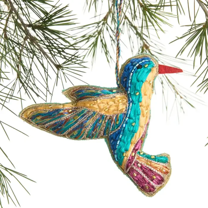 Beaded Fabric Hummingbird Ornament
