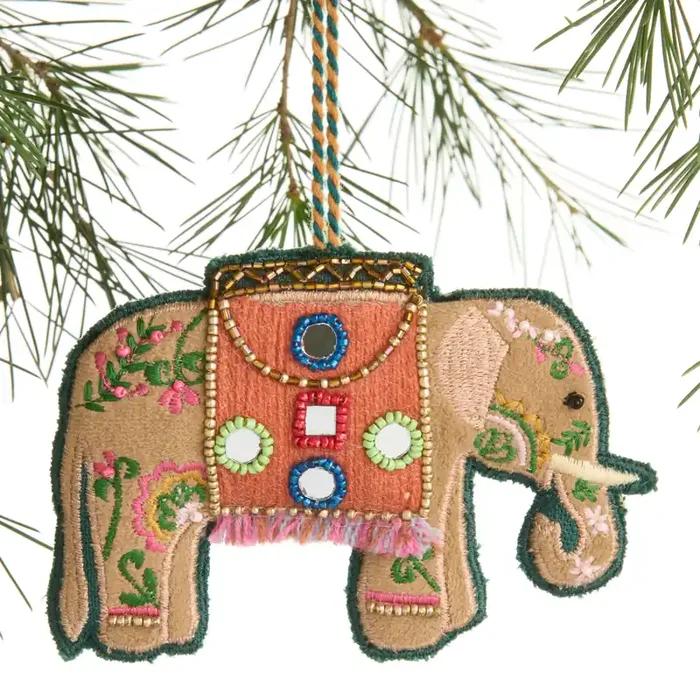 Beaded Floral Fabric Elephant Ornament