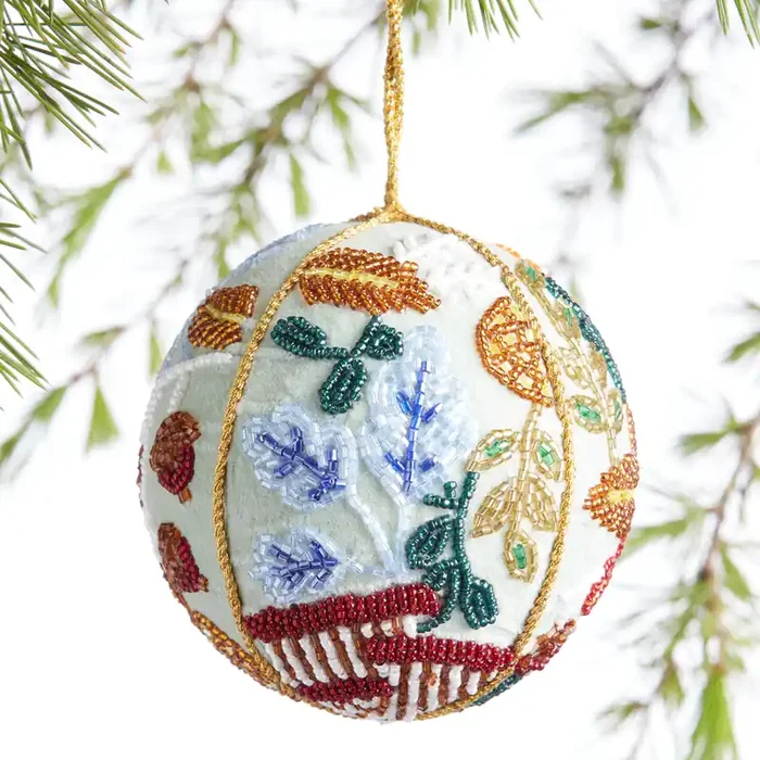 Beaded Velvet Botanical Ball Ornament