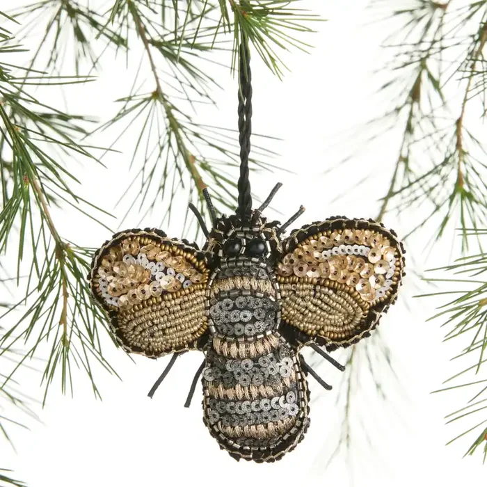Beaded Wool Bee Ornament