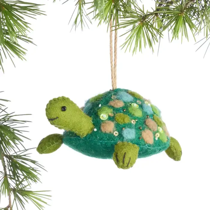 Beaded Wool Turtle Ornament
