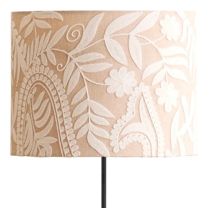 Beige and Ivory Embroidered Floral Drum Table Lamp Shade