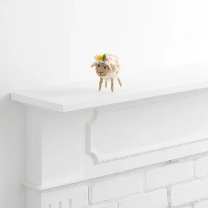 Beige, Pink and Gold Wool Lamb Decor