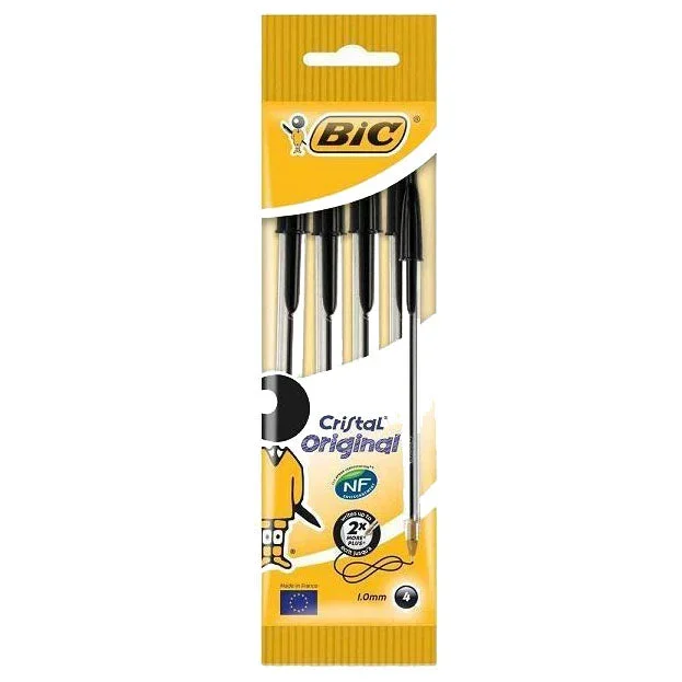 BiC Ballpoint Pen Cristal Original Fine Black 4 Pack – Case of 10