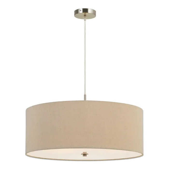 Billie Large Natural Linen Drum 3 Light Pendant Lamp