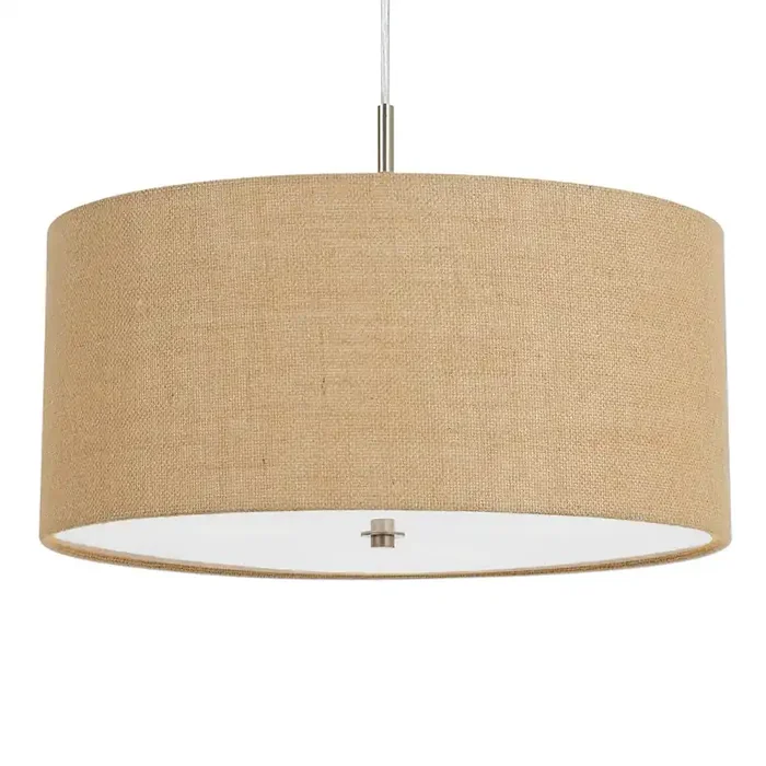 Billie Small Natural Burlap Drum 3 Light Pendant Lamp