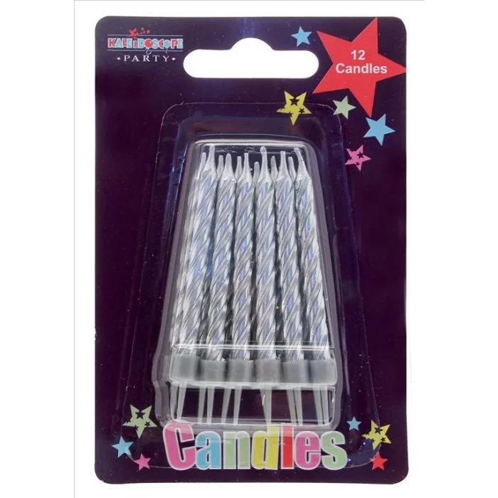 Birthday Party Candles Silver Stripe 12 Pack – Case of 6