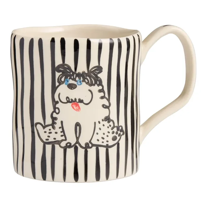 Black and Ivory Dog Stripe Hand Painted Ceramic Mug