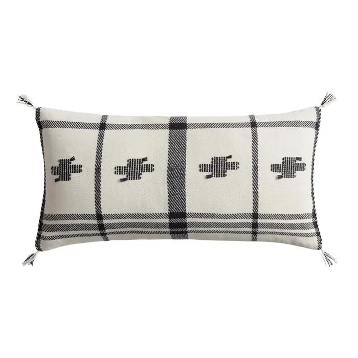 Black and Ivory Embroidered Cross Lumbar Pillow