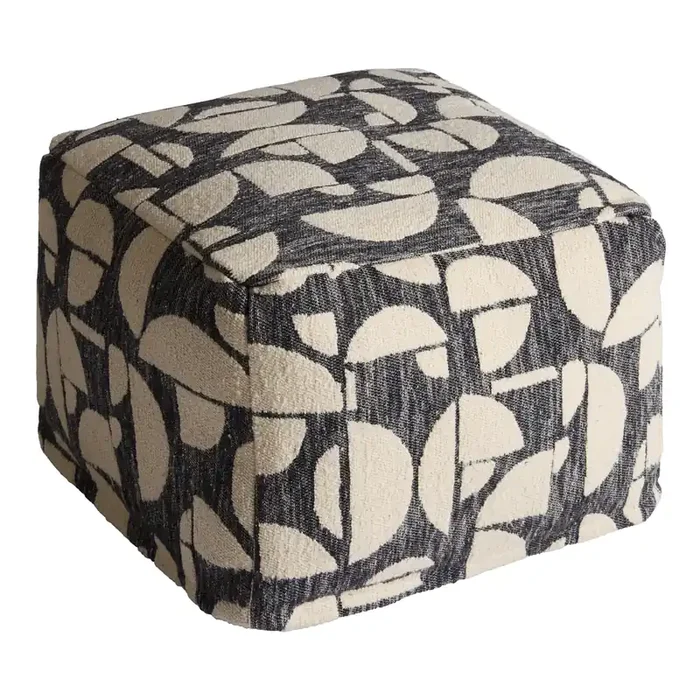 Black and Ivory Jacquard Geometric Shapes Pouf