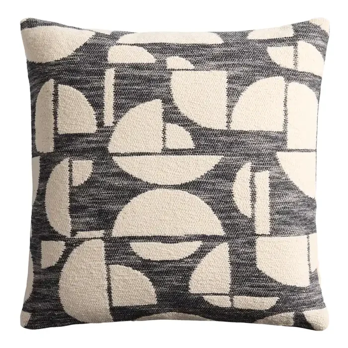 Black and Ivory Jacquard Geometric Shapes Throw Pillow