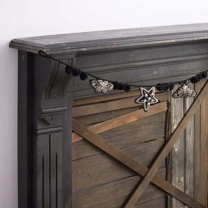 Black and Silver Velvet Stars and Butterfly Embroidered Garland