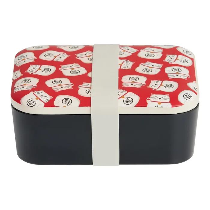 Black and White Bamboo Fiber Lucky Cat Bento Box