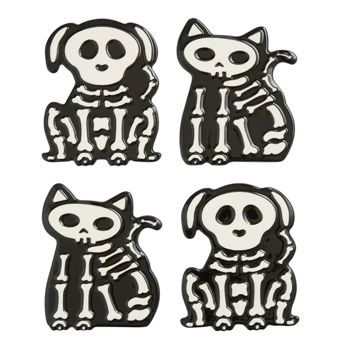 Black and White Ceramic Skeleton Pet Coasters 4 Pack