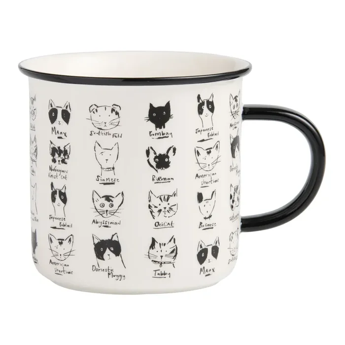 Black and White Illustrated Cat Ceramic Mug