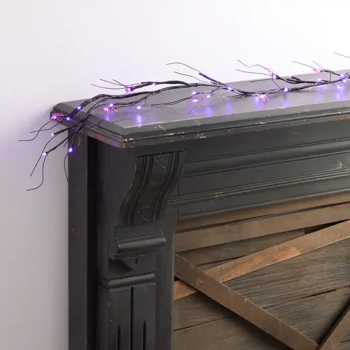 Black Branch Purple Spider Garland Micro LED Light Up Decor