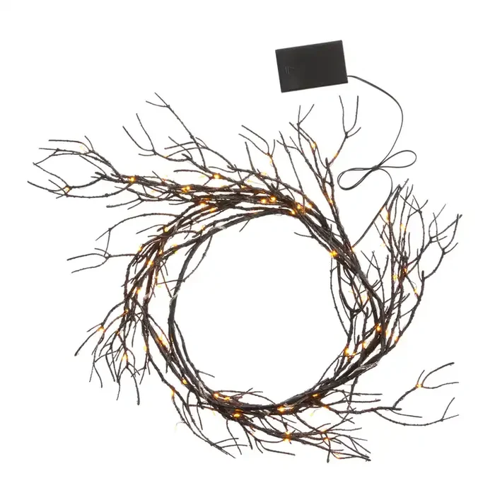 Black Faux Willow Branch Garland Micro LED Light Up Decor
