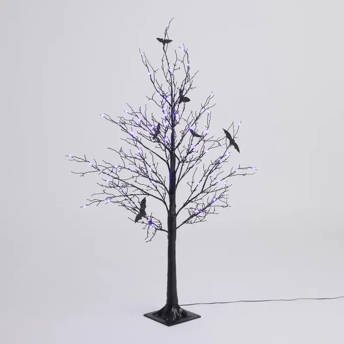 Black Glitter Bats Color Changing LED Halloween Tree Decor