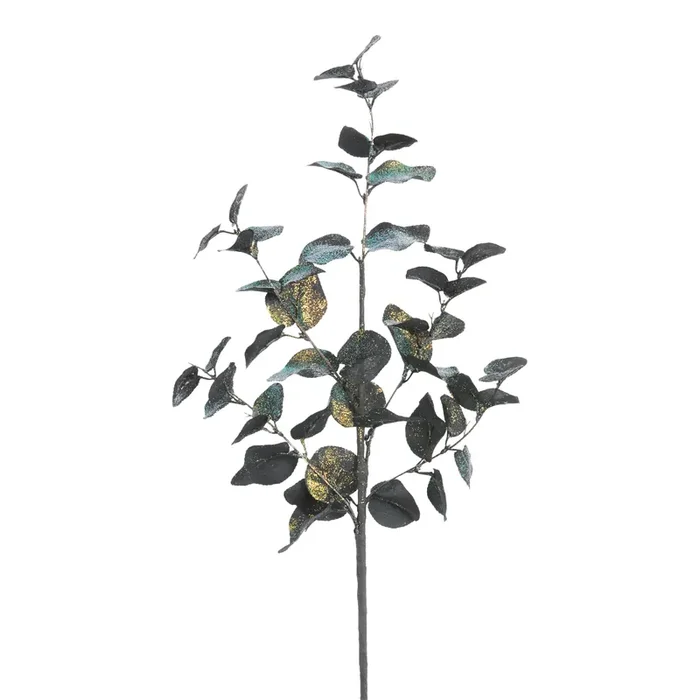 Black Glittered Faux Eucalyptus Spray