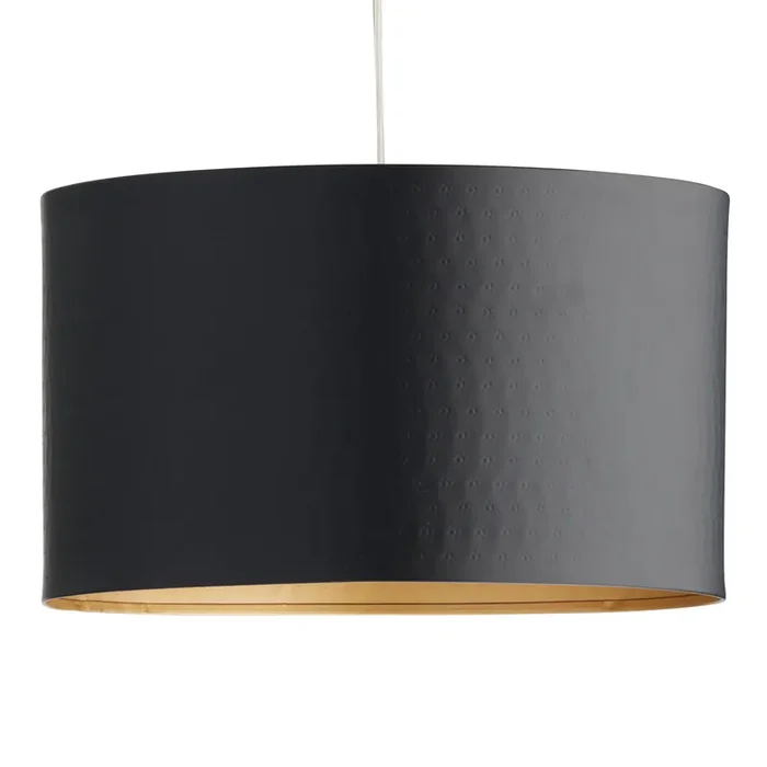Black Hammered Steel Drum Pendant Shade with Gold Lining