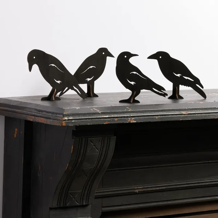 Black Laser Cut Wood Standing Crows 4 Pack