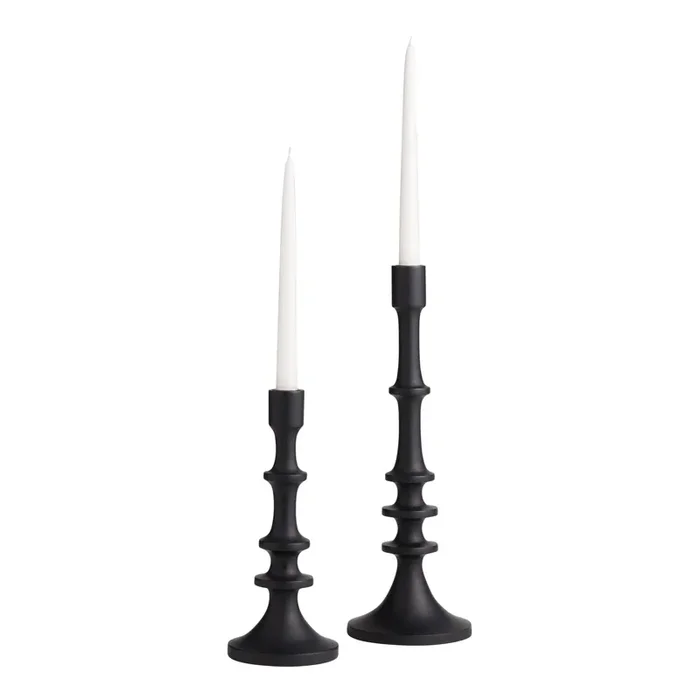 Black Mango Wood Ringed Taper Candle Holder