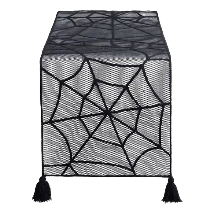 Black Mesh Spiderweb Table Runner