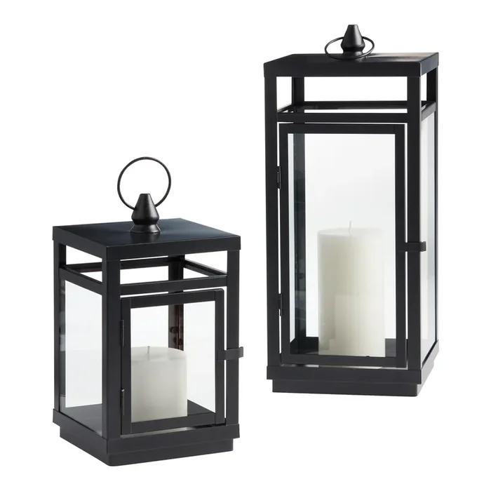 Black Metal And Glass Modern Candle Lantern