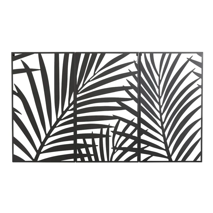 Black Metal Fern Panel Outdoor Wall Decor 3 Piece