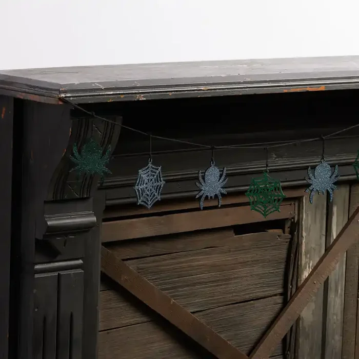 Black Wood Glittered Spider Garland
