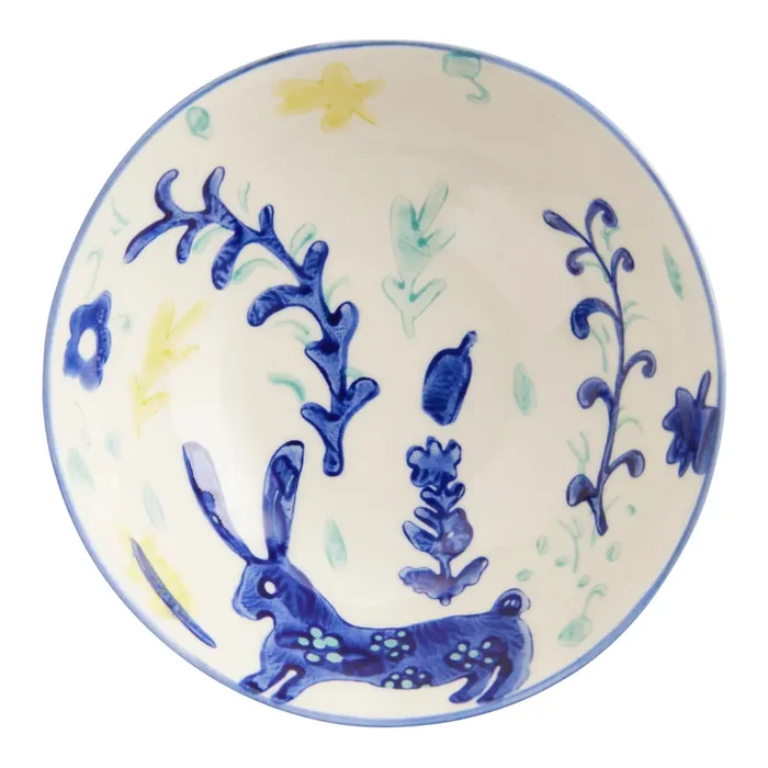 Blue And Aqua Floral Hand Painted Soup Bowl
