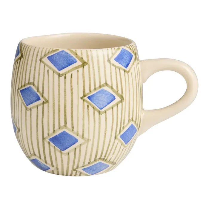 Blue and Green Diamond Stripe Hand Painted Ceramic Mug