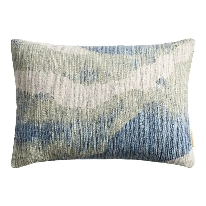 Blue and Sage Green Jacquard Indoor Outdoor Lumbar Pillow