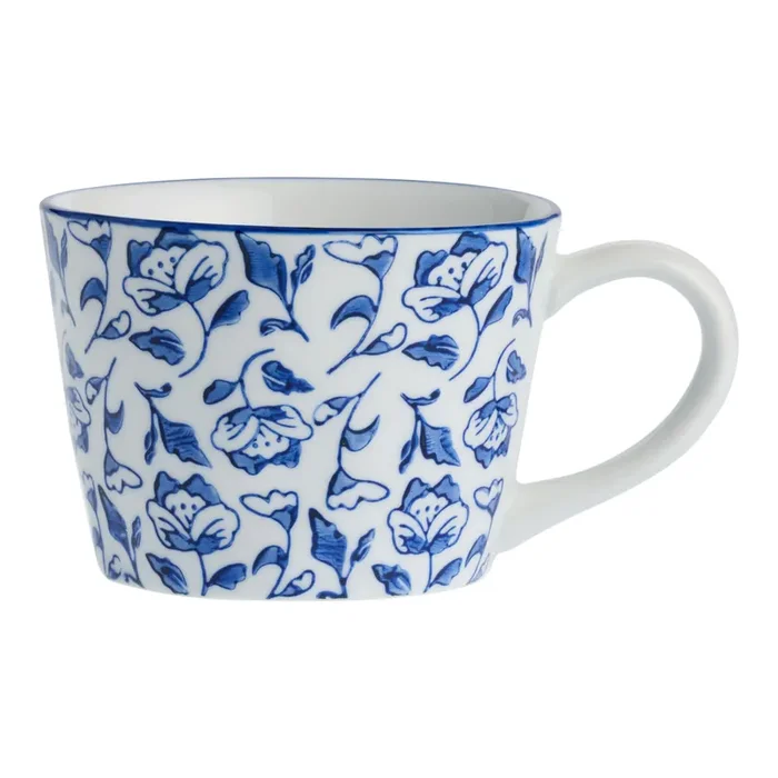 Blue and White Floral Hand Painted Porcelain Mug