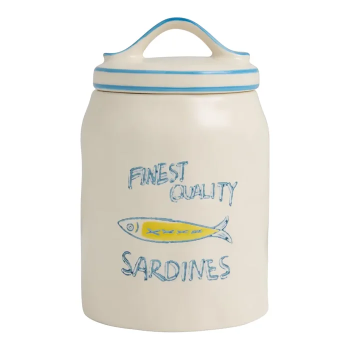 Blue and White Wax Resist Sardines Storage Canister