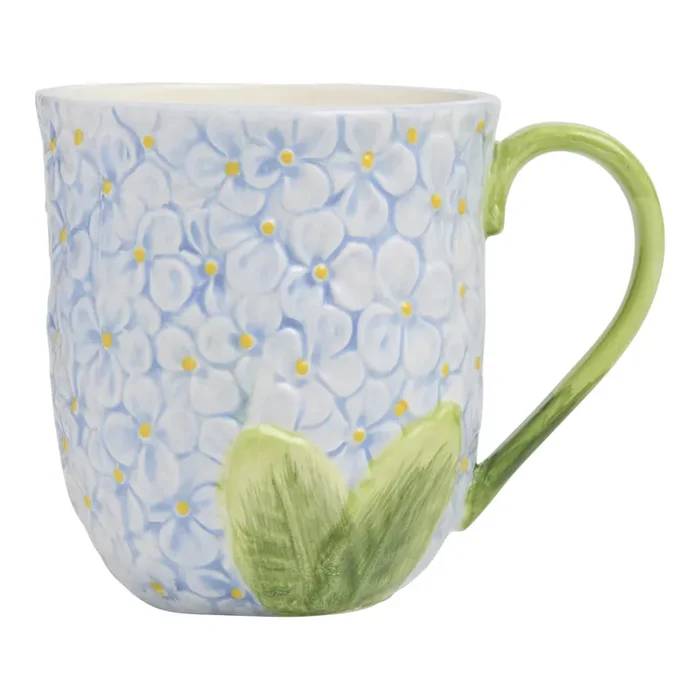 Blue Hand Painted Hydrangea Embossed Ceramic Mug