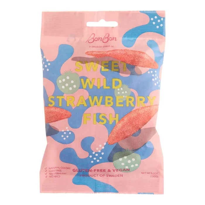 BonBon Sweet Wild Strawberry Fish Swedish Gummy Candy