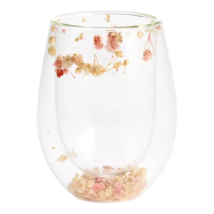 Botanica Pink Dried Floral Double Walled Stemless Wine Glass