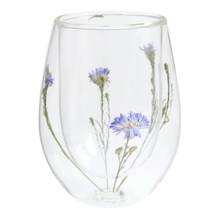Botanica Pressed Flower Double Walled Stemless Wine Glass